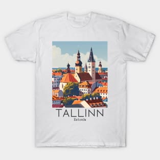 A Vintage Travel Illustration of Tallinn - Estonia T-Shirt